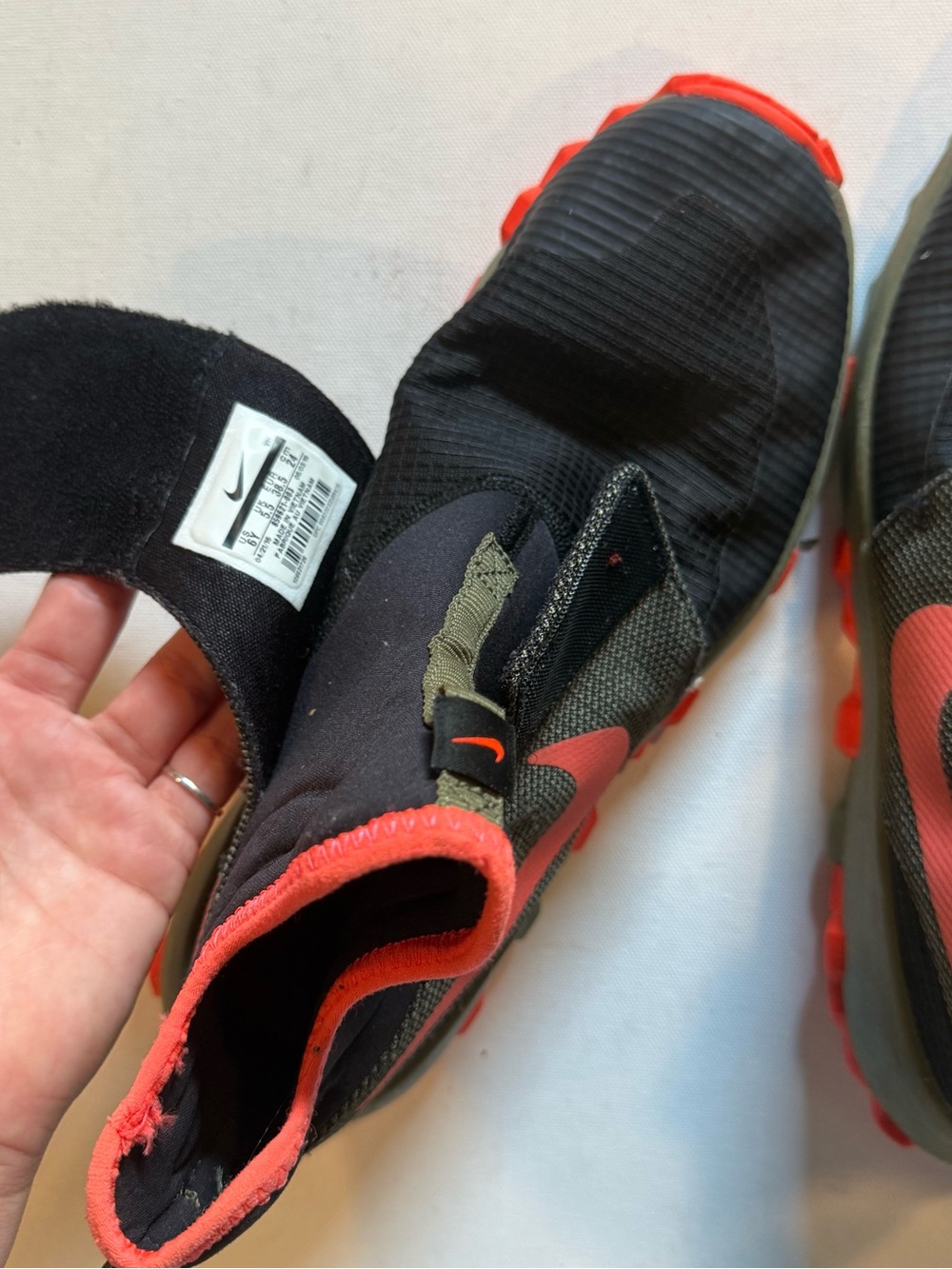 Nike Kids Black and Olive Green Sneakers with Red Accents - Picture 6 of 7